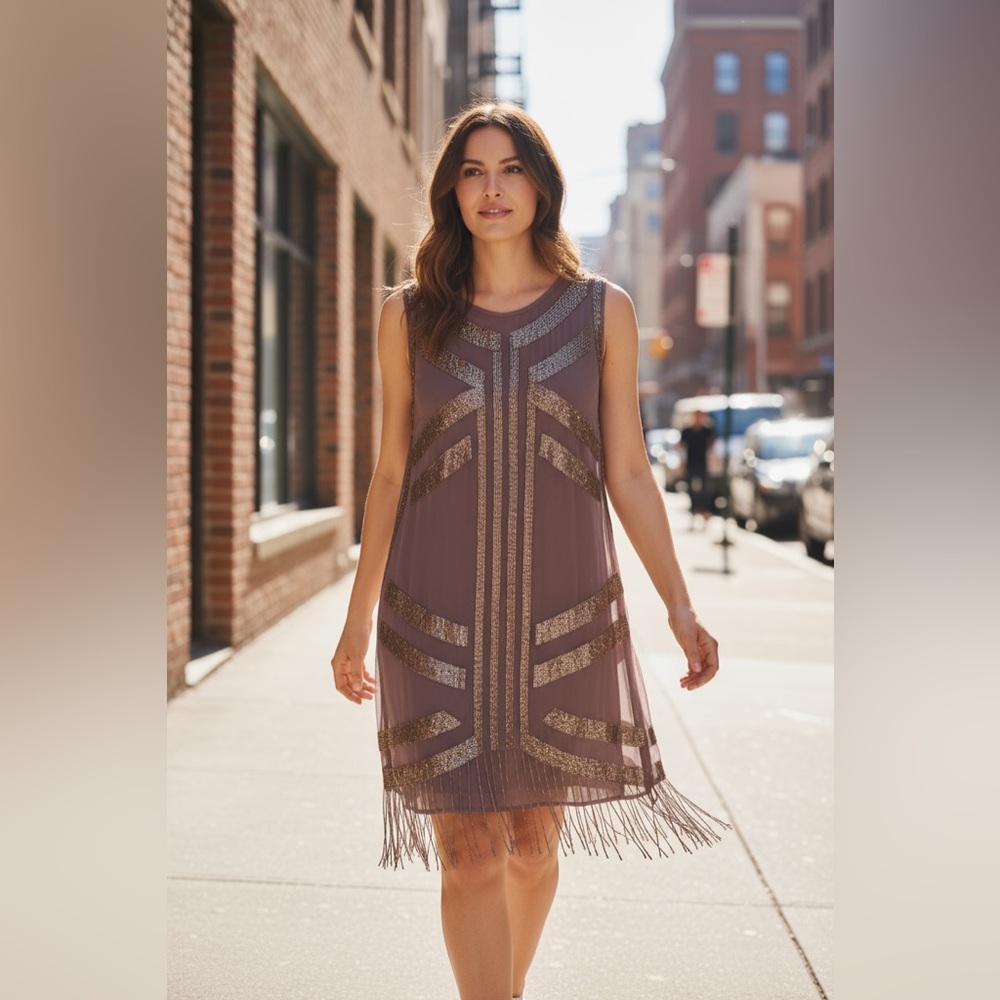 Patra Brown, beaded silk dress, size 6